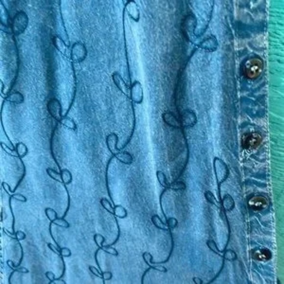 BATIK EMBROIDERED BLUE-on-BLUE TANK MAXI DRESS - Picture 3 of 11